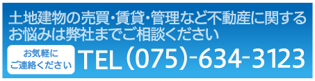 土地建物の売買・賃貸・管理など不動産に関するお悩みは弊社までご相談ください TEL （075）-583-5717